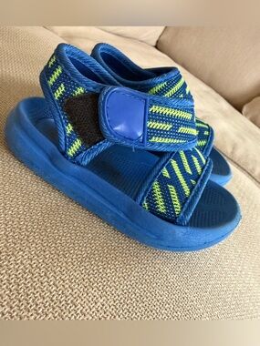 Baby size 24 Blue & Neon Green Adjustable Sandals